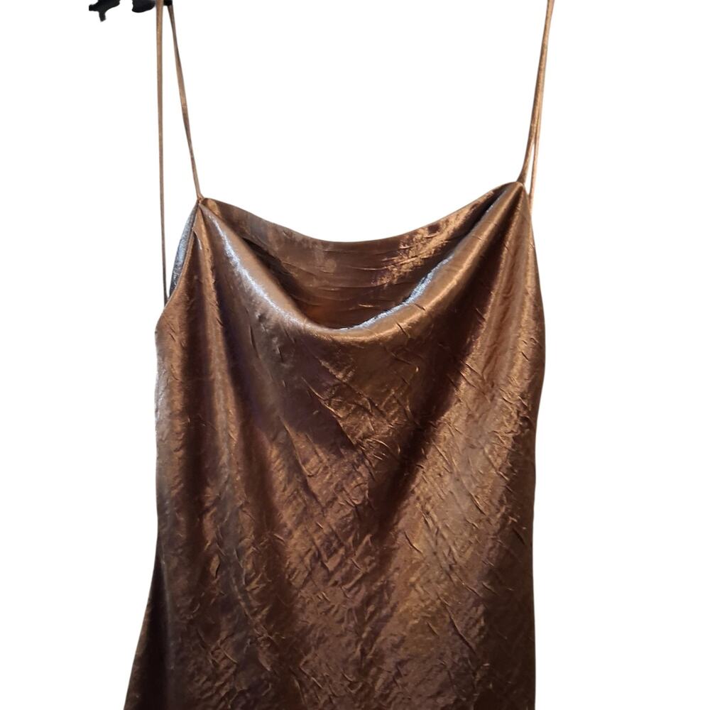 Zara Copper Satin Cowl-Neck Maxi Slip Dress - Picture 7 of 8